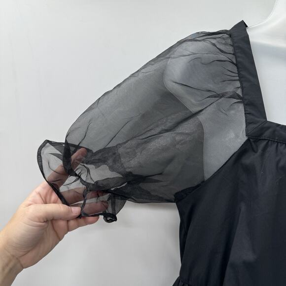 Pomander Place by Tuckernuck Tinsley Top Sz S Black Sheer Puff Sleeves Cocktail - Picture 3 of 10